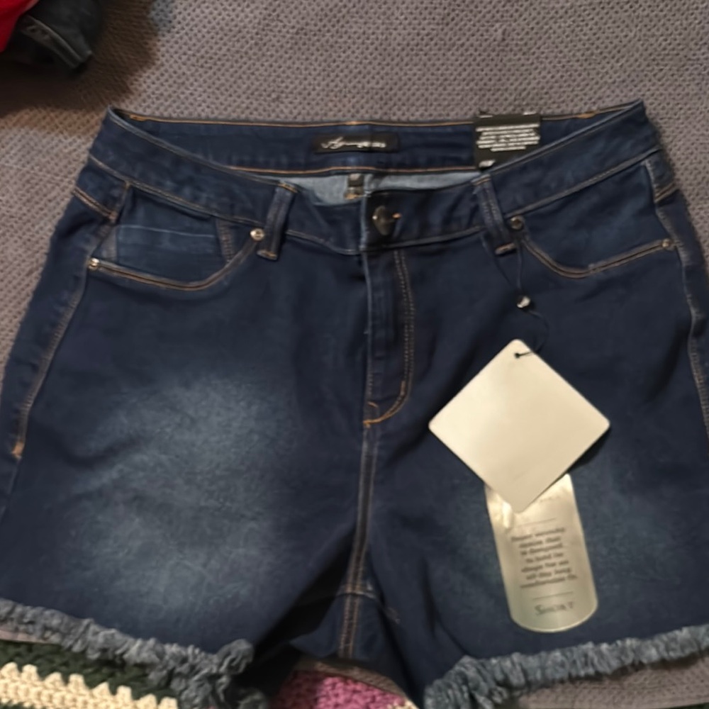 A3 Design Blue Jean Shorts with Frayed Hem